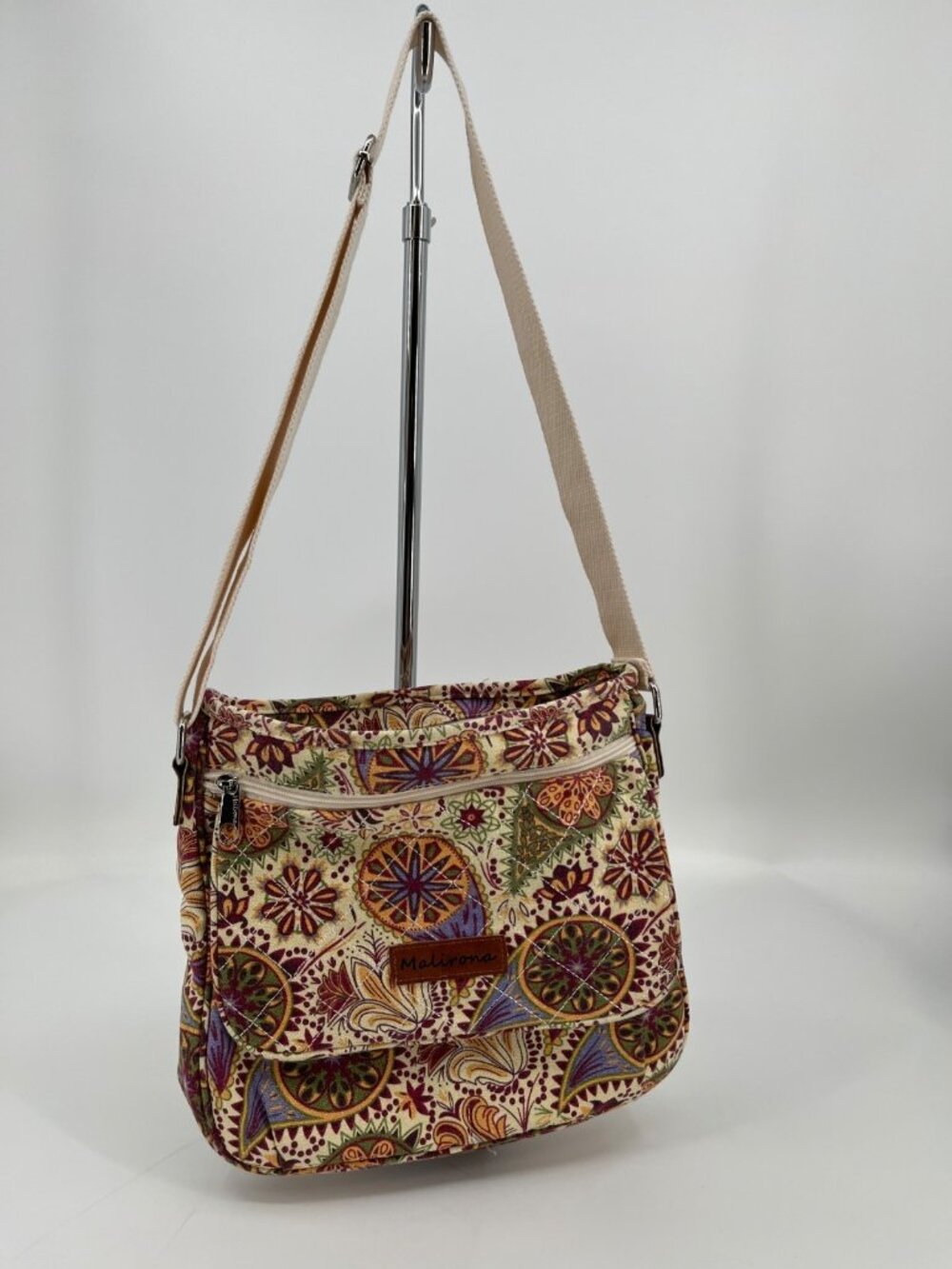 Vintage Malirona Messenger Bag Multicolor Canvas Adjustable Strap Zip Pocket